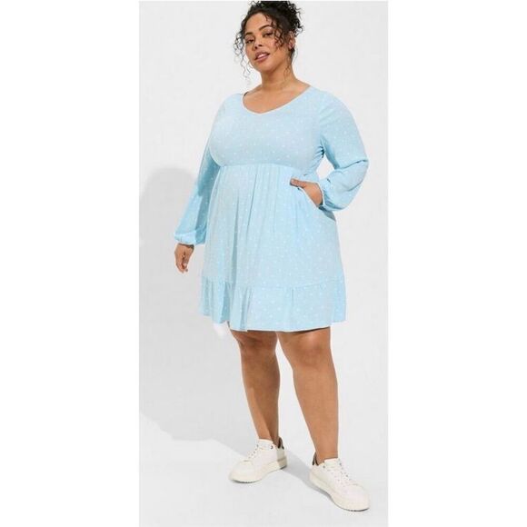 Torrid 2 Plus Size Polka Dot Textured Stretch Rayon Mini Skater Dress 2x 18-20 - Picture 1 of 9